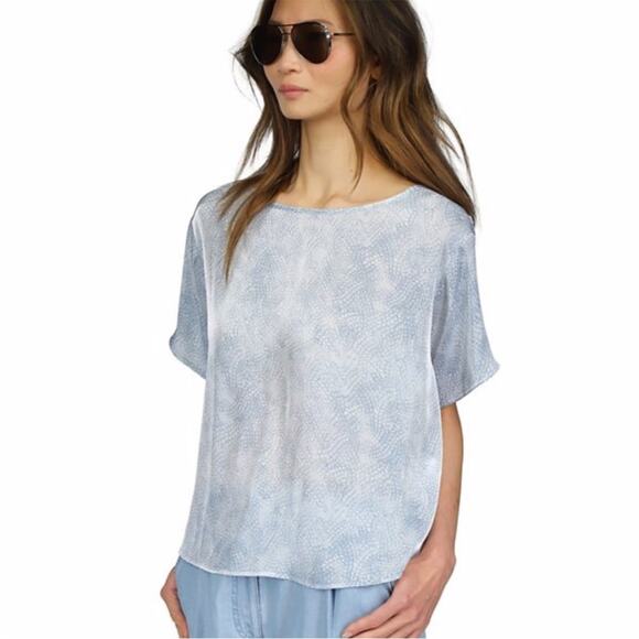 MICHAEL Michael Kors Petal Print Short Sleeve top chambray blue - PXS - Picture 1 of 11